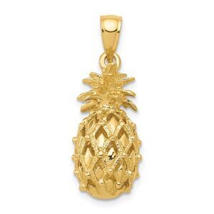 14k Yellow Gold 3D Cutout Pineapple Pendant